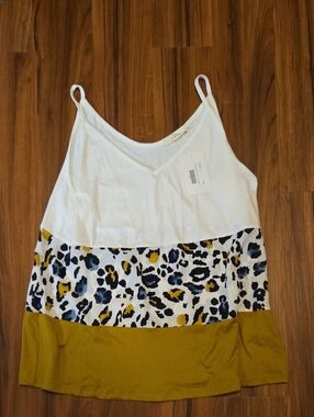 NWT White & Mustard Colorblock Leopard Print Spaghetti Strap Tank